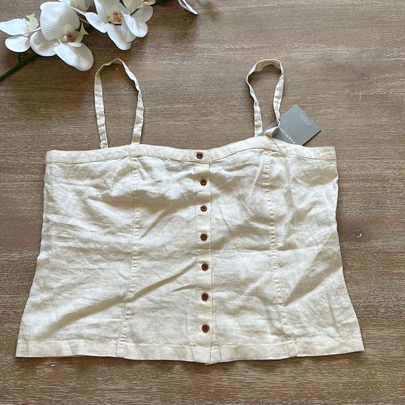 Everlane Button Down Linen Cami Cropped Beige Size 8 - Picture 2 of 7
